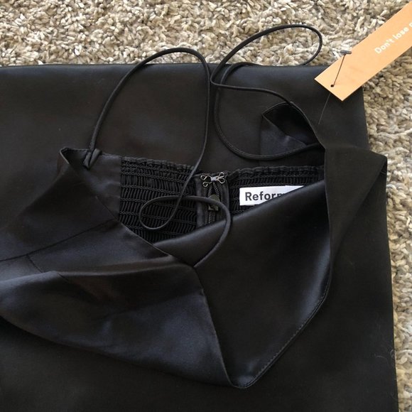 NWT Reformation Frankie Silk Maxi Dress Sz0 Black Silk Cocktail Party Formal - Picture 7 of 8